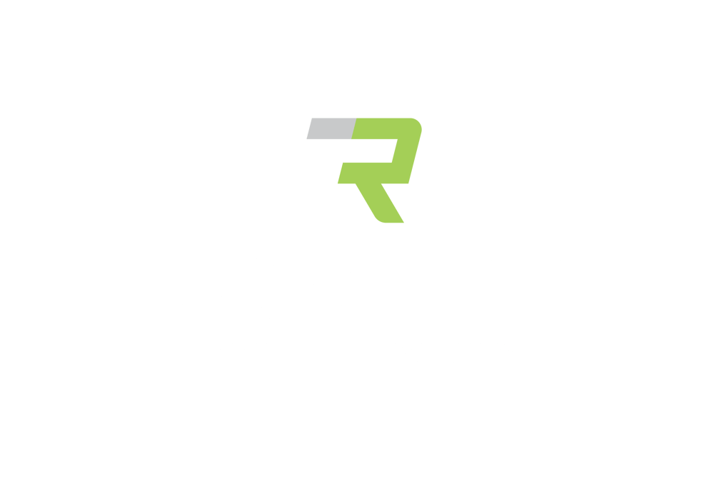Logo von "Rocket Football Talents" mit stilisiertem "R" in Grau und Grün.